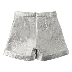 Girls Silver Laminated Shorts with Buttons (Mini-Me)