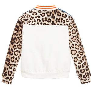 Girls Ivory Leopard Logo Zip-Up Top