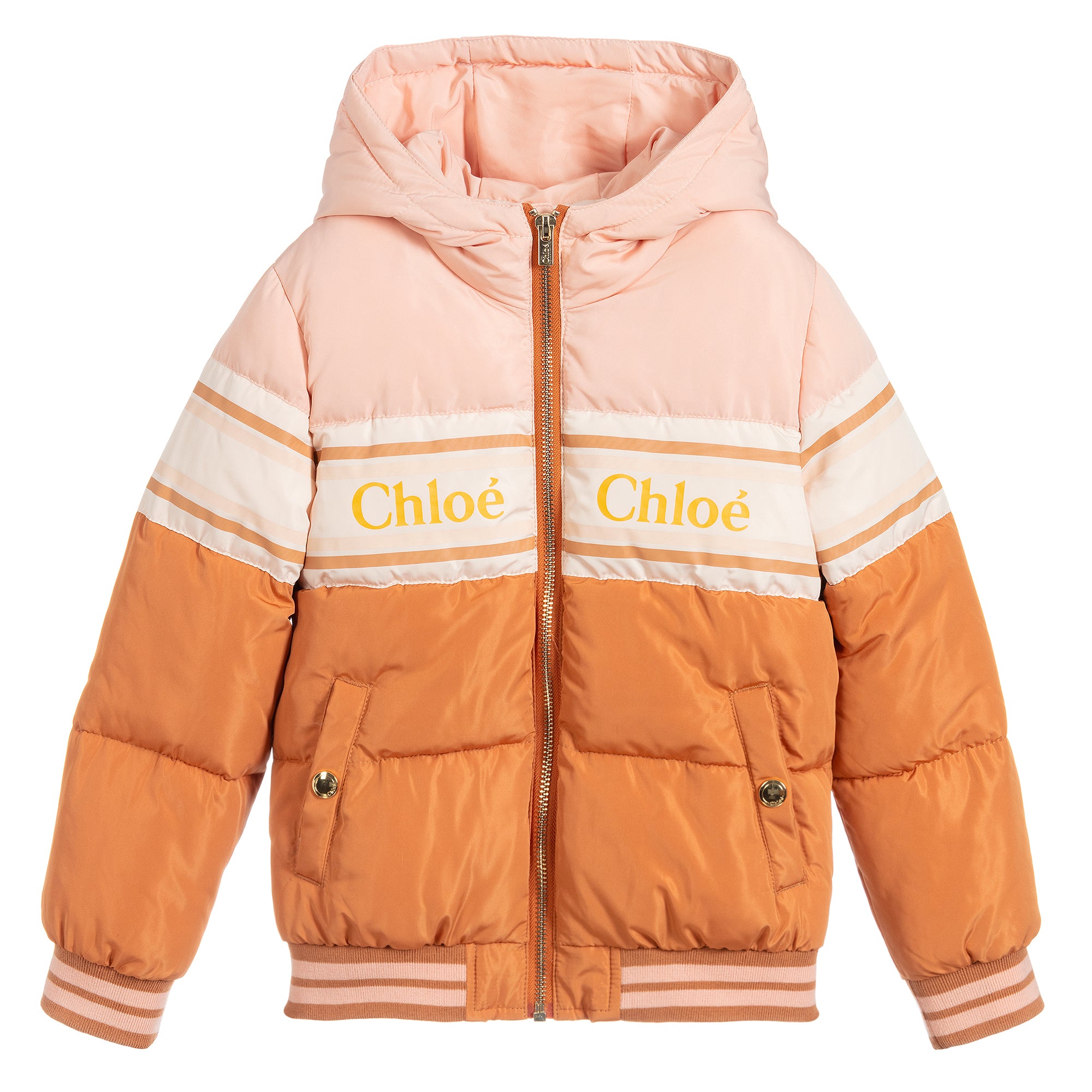 Girls Beige and Pink Logo Puffer Jacket