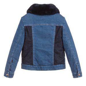 Girls Blue Denim Jacket with Faux Fur Collar (Mini-Me)