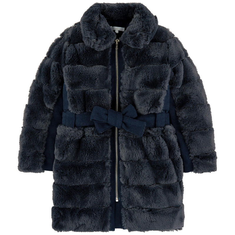 Girls Dark Blue Faux Fur Coat