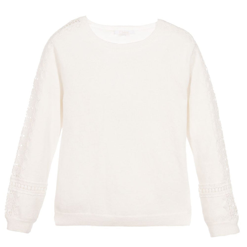 Chloe Girls Ivory Wool Fancy Sweater (Mini-Me) Girls Sweaters & Sweatshirts Chloé [Petit_New_York]
