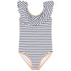 Girls Navy and White Striped Swimsuit
