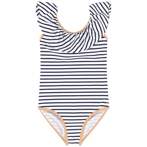 Girls Navy and White Striped Swimsuit