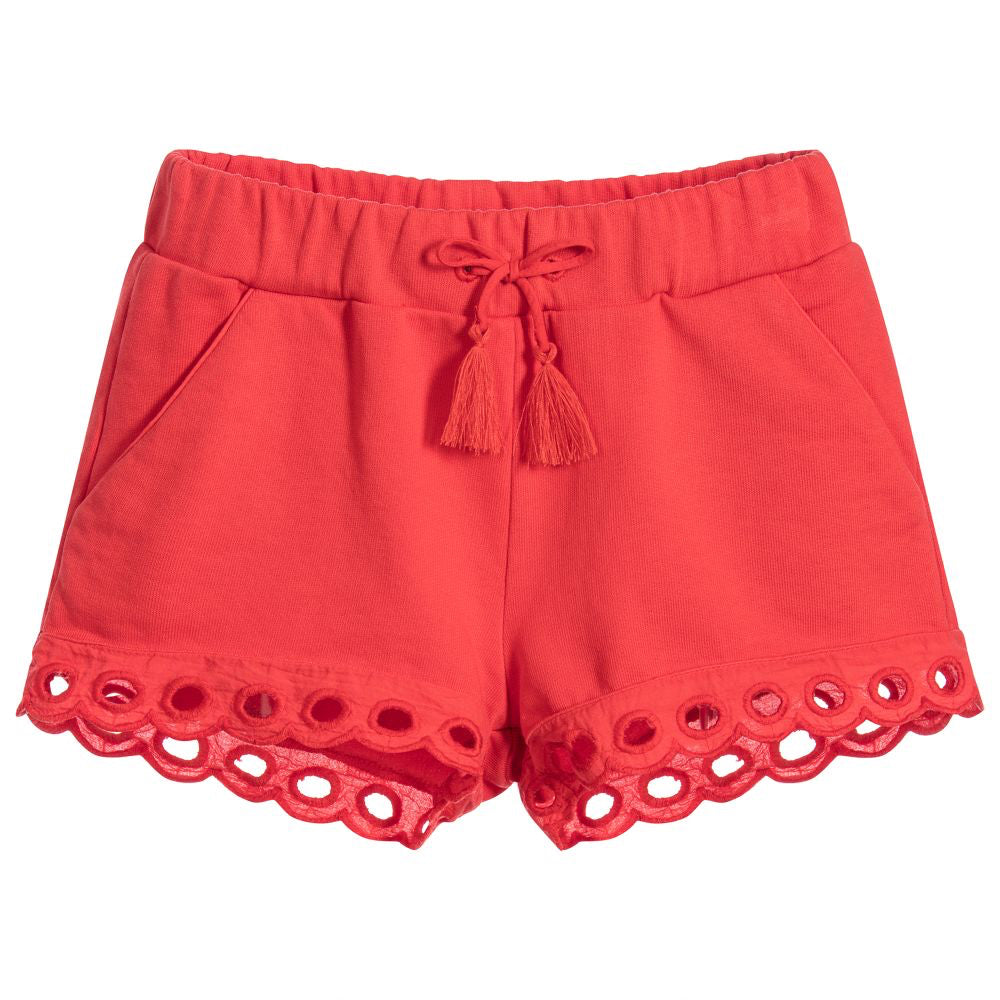 Girls Red Fancy Soft Cotton Shorts (Mini-Me)