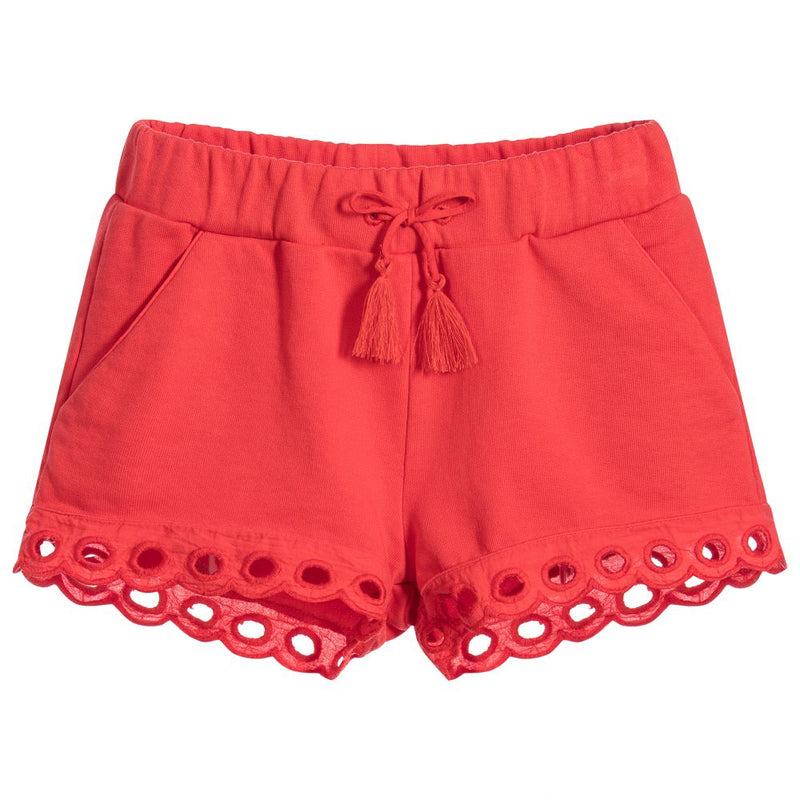 Girls Red Fancy Soft Cotton Shorts (Mini-Me)