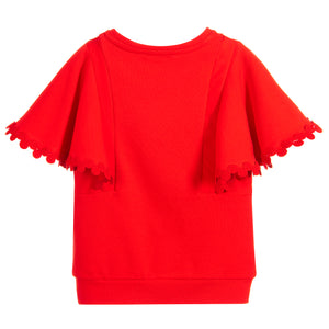 Girls Red Luxury Short Sleeved Sweatshirt