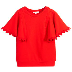 Girls Red Luxury Short Sleeved Sweatshirt