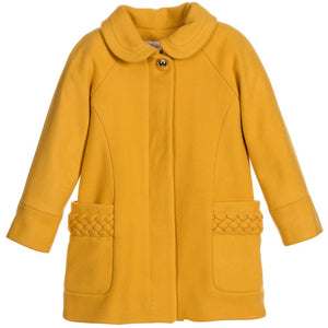 Chloe Girls Yellow Wool Coat with Braided Detail Girls Jackets & Coats Chloé [Petit_New_York]