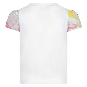 Girls White Logo T-shirt with Colorful Sleeves