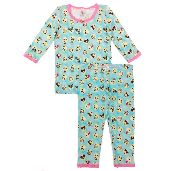 Girls Emoji Printed Super Soft Pajamas Set