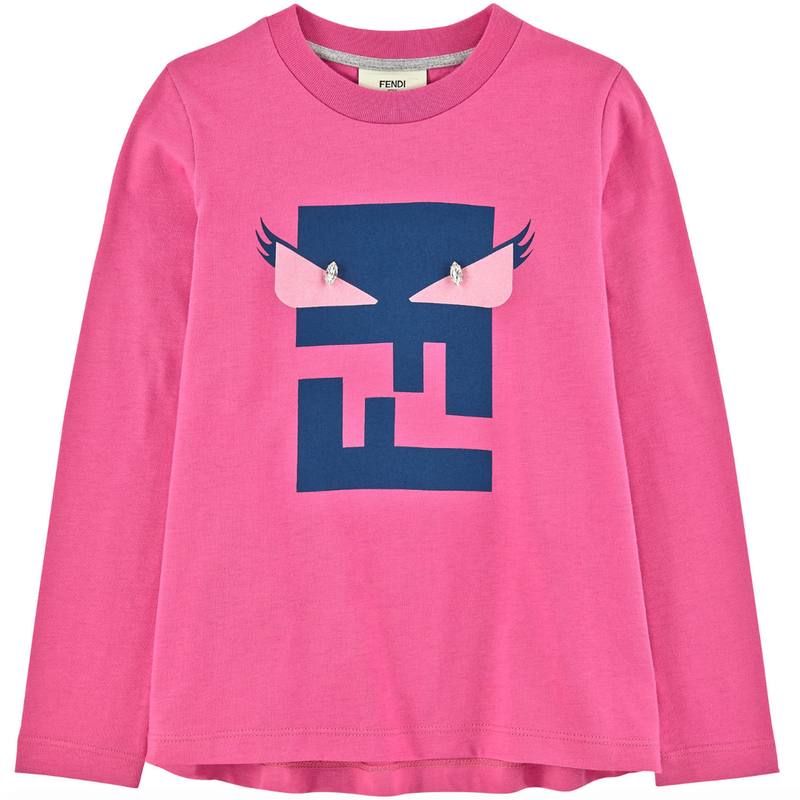 Fendi Girls Long-Sleeved Pink Tee Girls Tops Fendi [Petit_New_York]