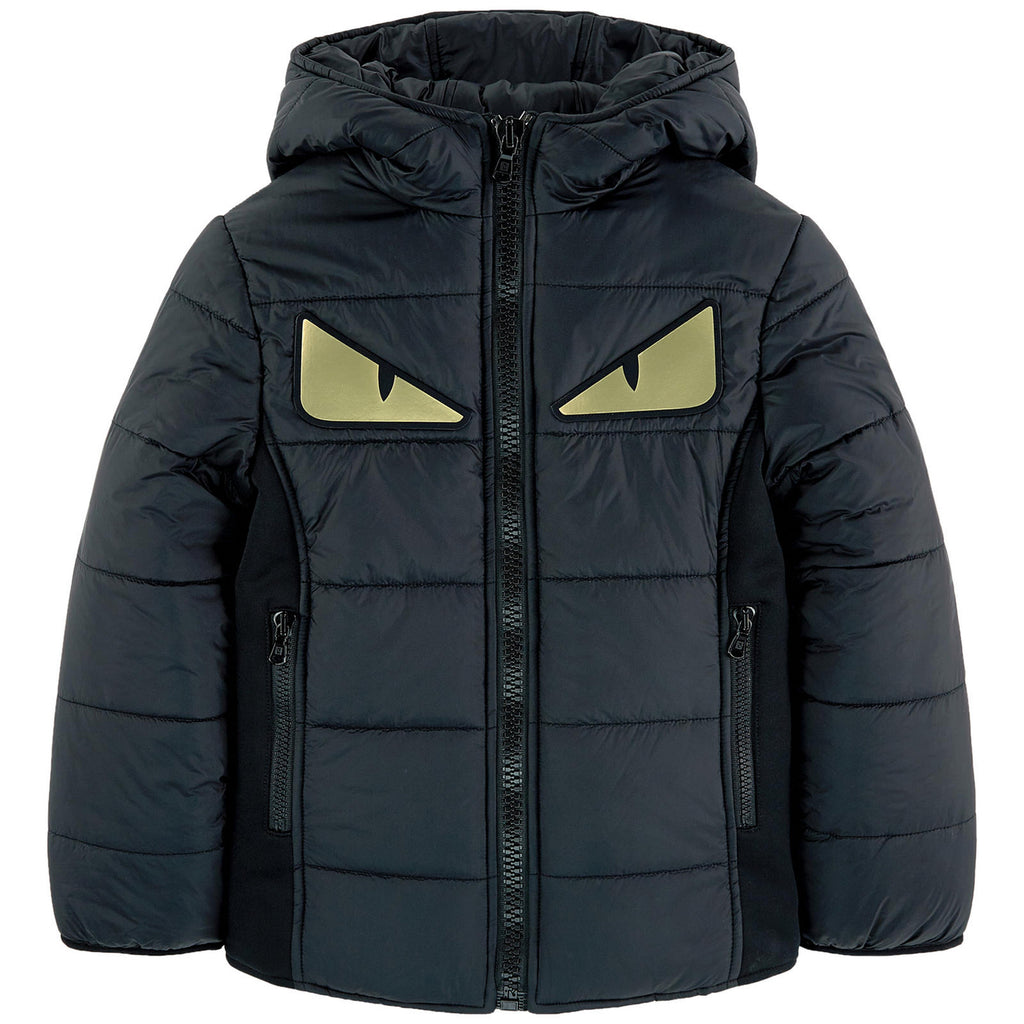 Boys Dark Puffer Jacket with Gold 'Monster Eyes'