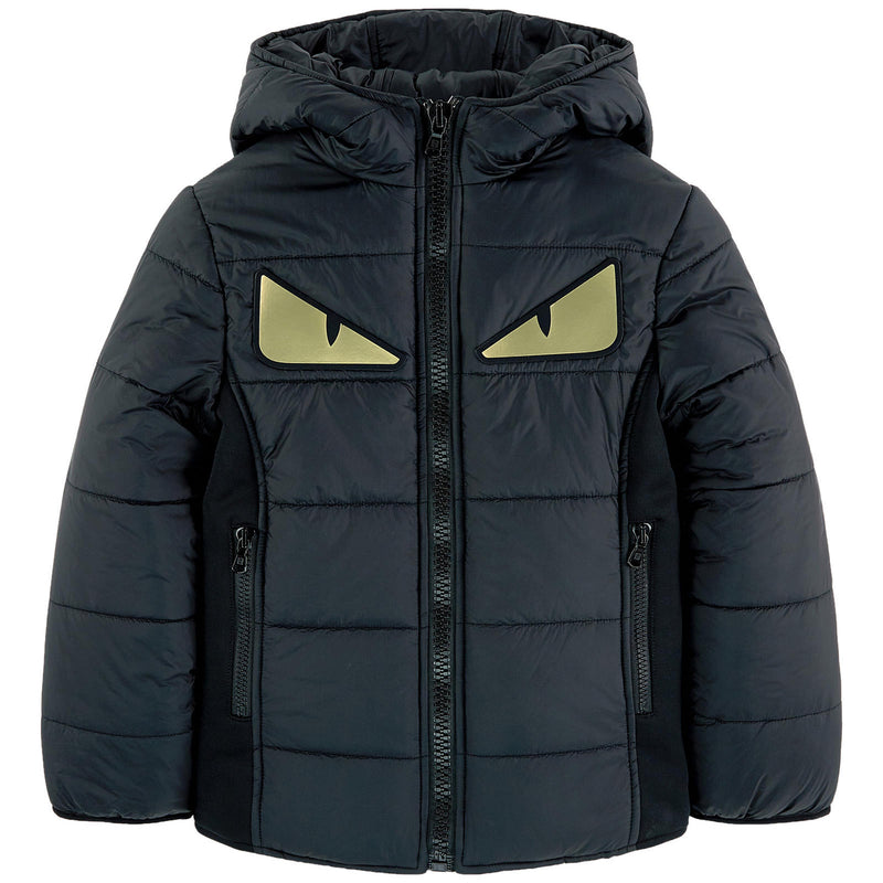 Fendi Boys Dark Puffer Jacket with Gold 'Monster Eyes' – Petit New