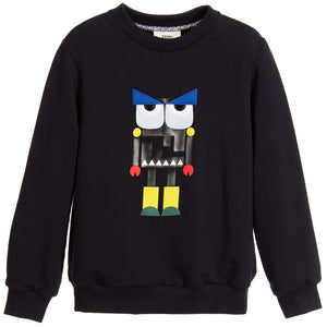 Fendi Boys Dark Navy Blue 'Monster' Robot Sweatshirt Boys Sweaters & Sweatshirts Fendi [Petit_New_York]