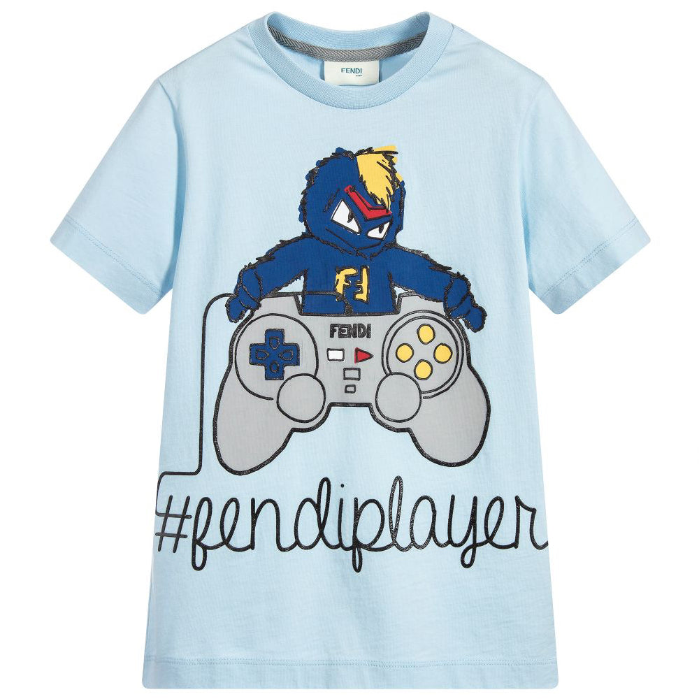 Boys Pale Blue Video Game Print T-shirt