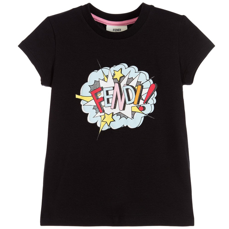 Fendi Girls Black T-shirt with Colorful Graphic Logo Girls Tops Fendi [Petit_New_York]