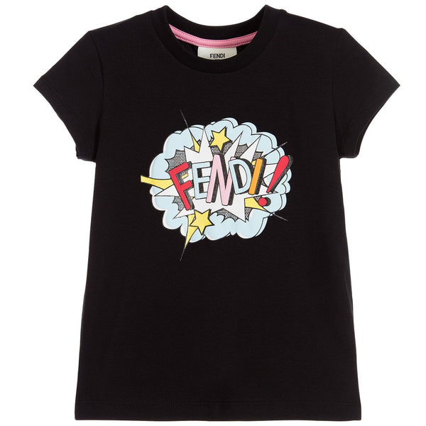 Fendi Girls Black T-shirt with Colorful Graphic Logo – Petit New York