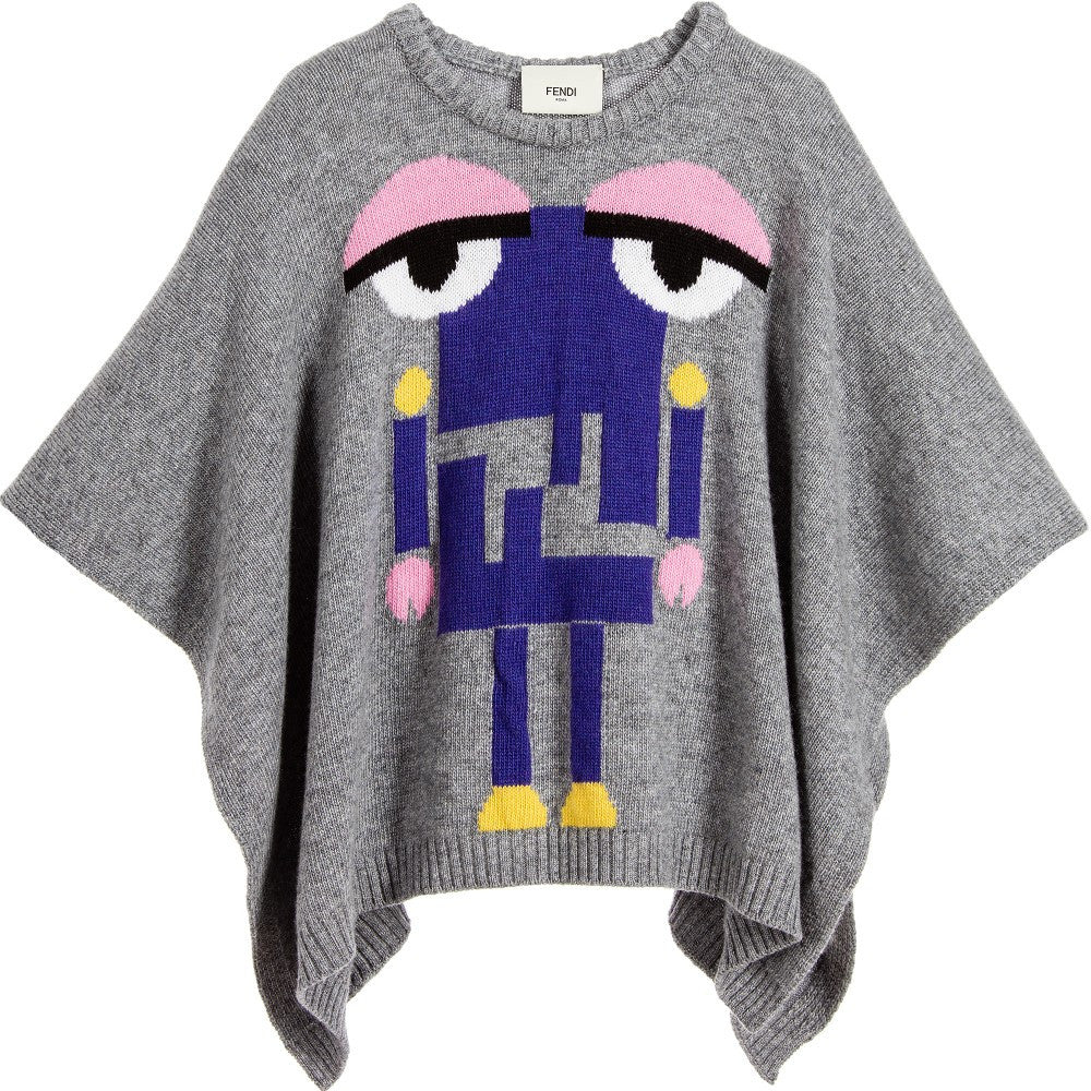Fendi Girls Cashmere/Wool 'Monster Robot' Poncho Girls Sweaters & Sweatshirts Fendi [Petit_New_York]
