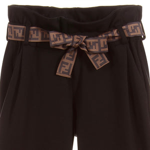 Girls Black Jersey Pants with Logo Belt
