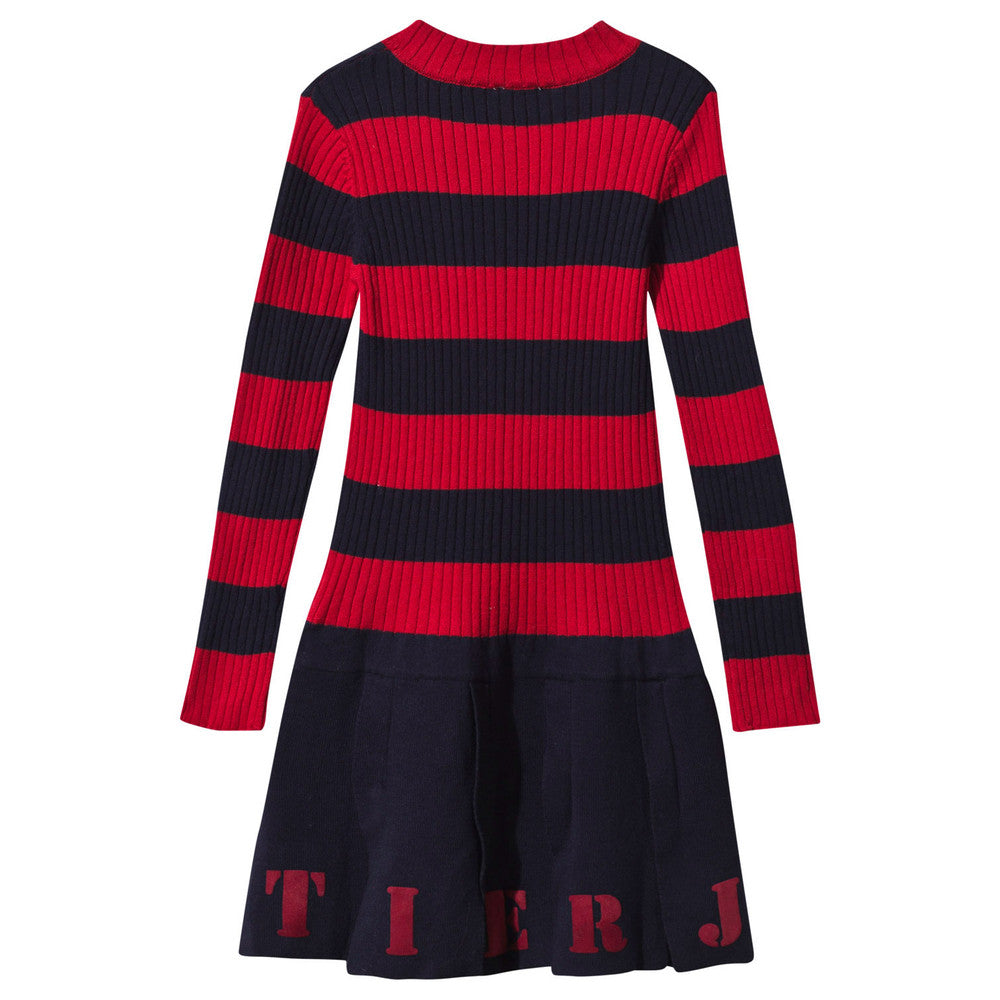 Gaultier Girls Navy & Red Striped Knit Jersey Dress Girls Dresses Junior Gaultier [Petit_New_York]