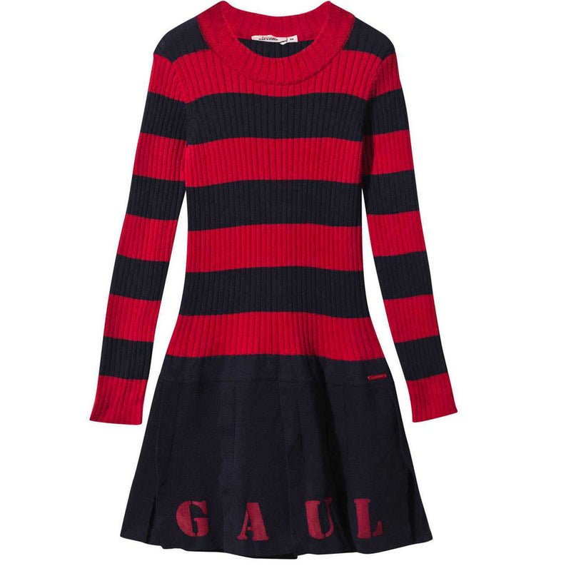 Gaultier Girls Navy & Red Striped Knit Jersey Dress Girls Dresses Junior Gaultier [Petit_New_York]