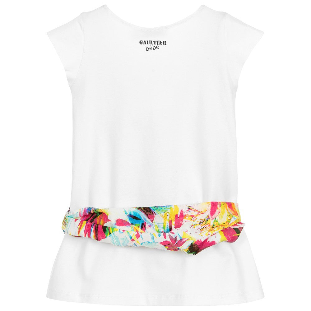 Junior Gaultier Baby Girls White Denim Printed Dress with Scarf (Mini-Me) Baby Dresses Junior Gaultier [Petit_New_York]
