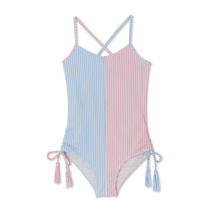 Stella Cove Girls Light Blue and Pink Striped Swimsuit