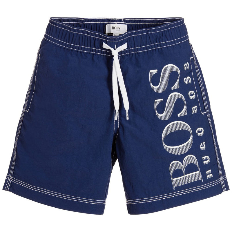 Hugo Boss Boys Navy Blue Logo Swim Shorts Boys Swimwear Boss Hugo Boss [Petit_New_York]