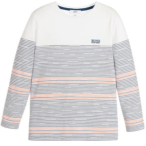 Hugo Boss Boys White with Colorful Striped T-shirt Boys T-shirts Boss Hugo Boss [Petit_New_York]