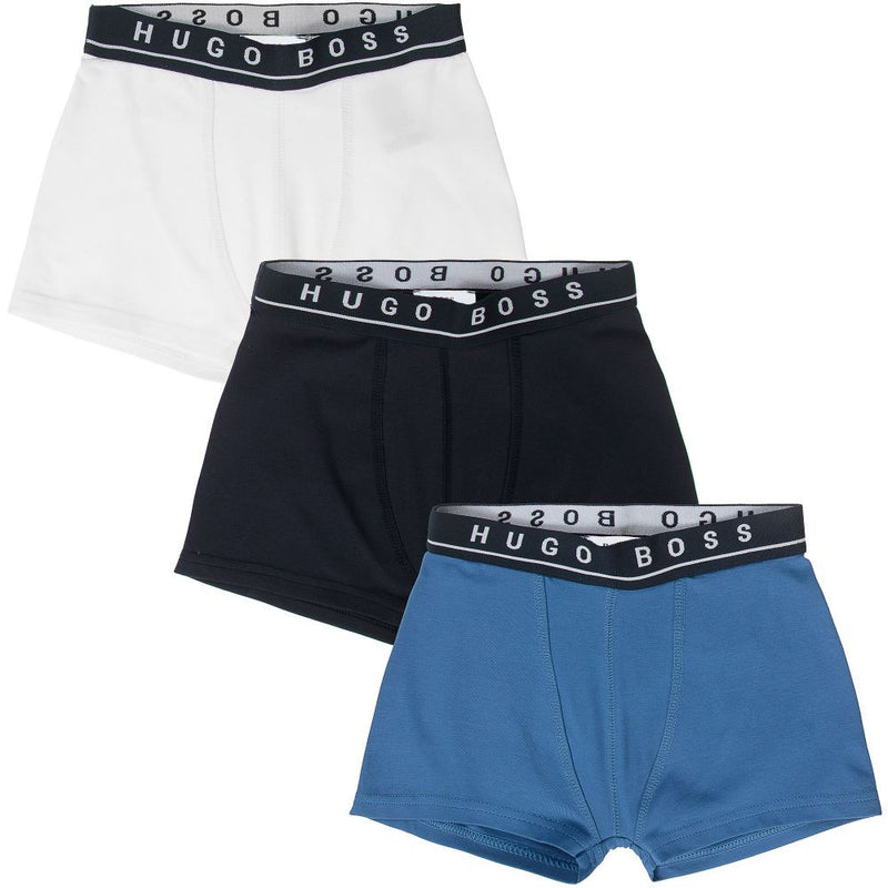 Hugo Boss Boys Set of Three Boxer Shorts [Blue/Navy/White] Boys Underwear & Socks Boss Hugo Boss [Petit_New_York]