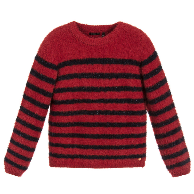 IKKS Girls Red and Blue Striped Sweater