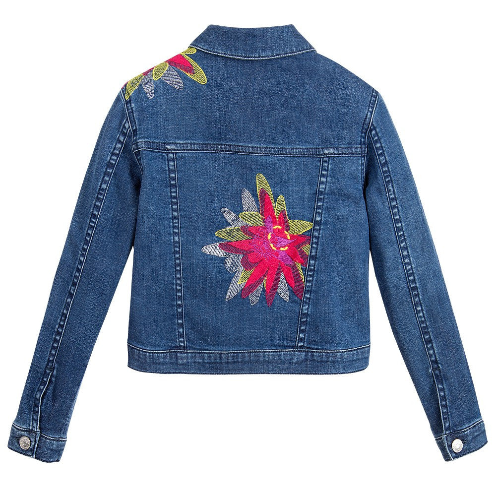 Denim Trucker Jacket with floral embroidery blue