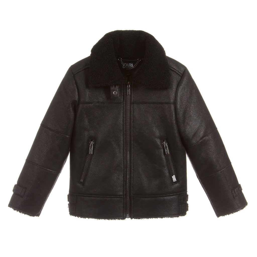 Karl Lagerfeld Boys Black Leather Jacket (Mini-Me)