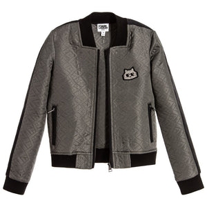 Karl Lagerfeld Girls Grey Textured Choupette Jacket Girls Jackets & Coats Karl Lagerfeld Kids [Petit_New_York]