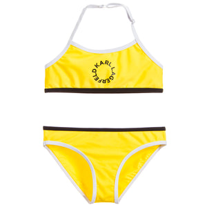 Girls Yellow & Black Logo Bikini Set