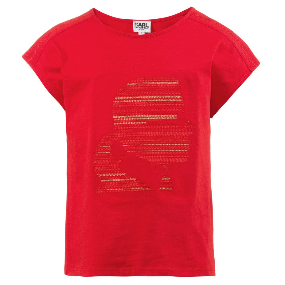 Karl Lagerfeld Girls Red embroidered T-shirt Girls Tops Karl Lagerfeld Kids [Petit_New_York]