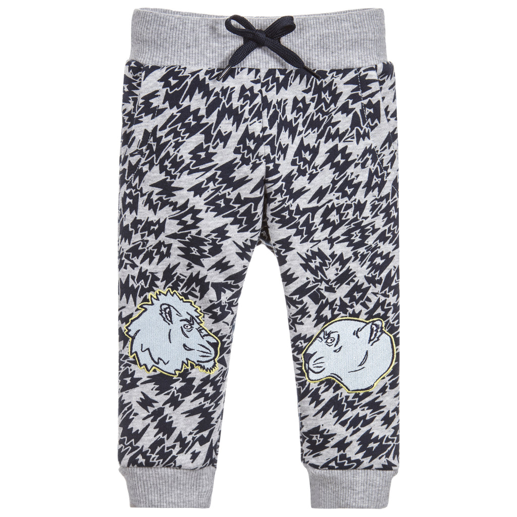 Baby Unisex Grey and Black Tiger Patched Sweatpants
