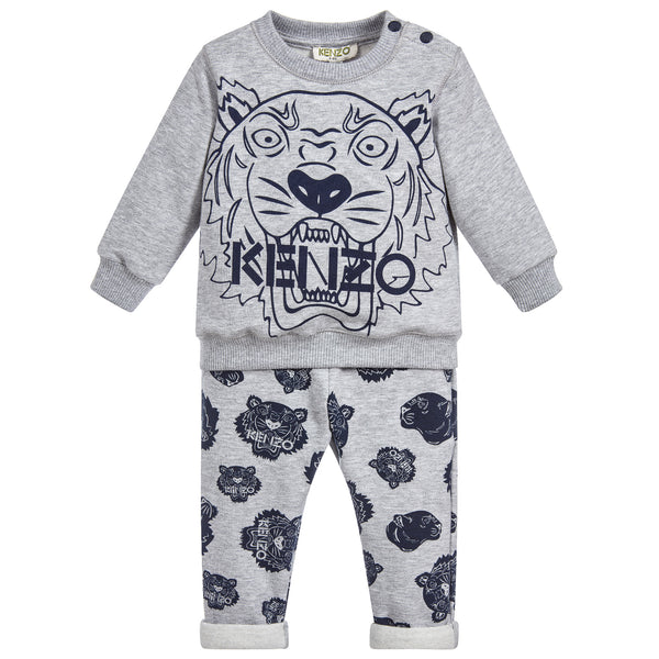 Kenzo Baby Unisex Grey and Blue Logo Tracksuit Petit New York