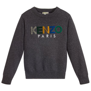 Unisex Grey Knitted Colorful Logo Sweater