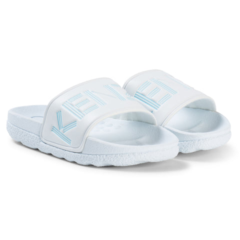 Kenzo Unisex White & Light Blue Logo Slides – Petit New York