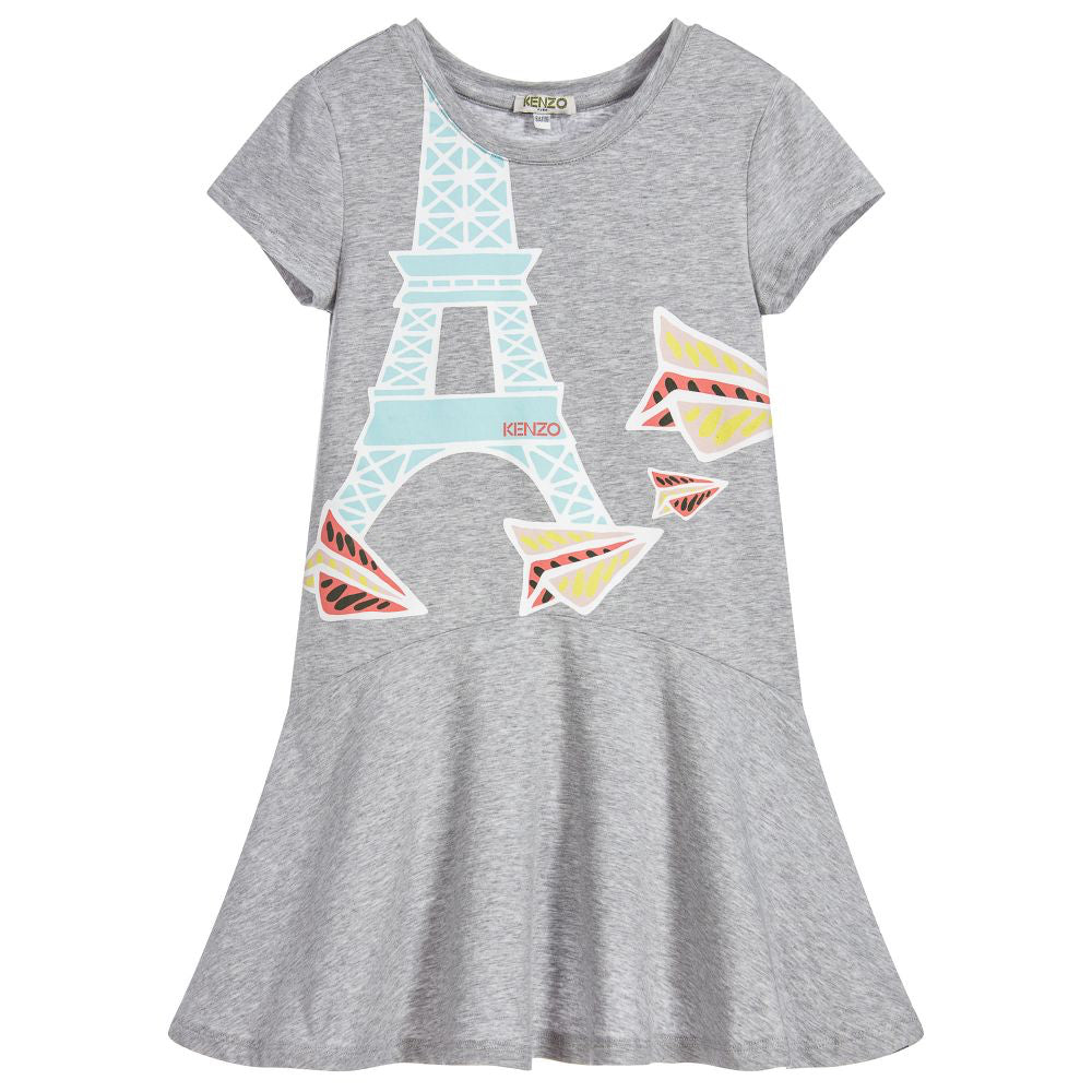 Girls Grey Eiffel Tower Comfy Dress (Mini-Me)