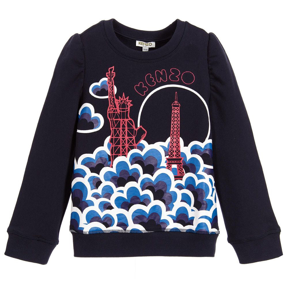 Girls Navy Blue Graphic New York Paris Sweatshirt