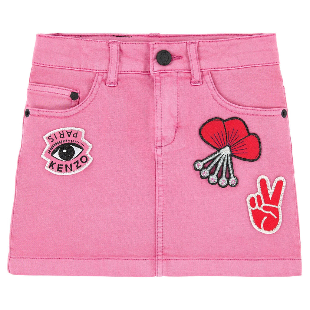 Kenzo Girls Pink Jeans Skirt with Patches Girls Skirts Kenzo Paris [Petit_New_York]