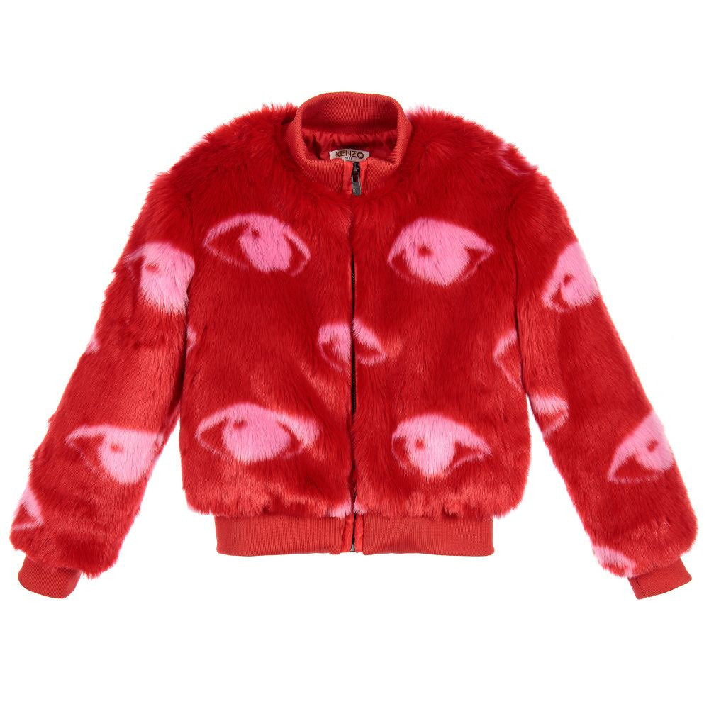 Kenzo Girls Red Faux Fur Jacket (Mini-Me) Girls Jackets & Coats Kenzo Paris [Petit_New_York]
