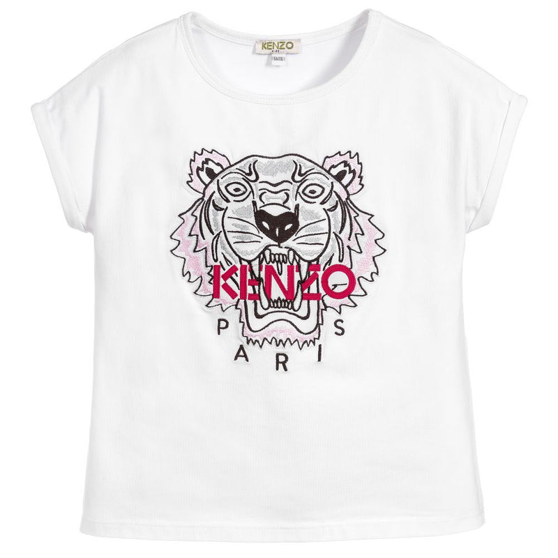 Kenzo Girls White Tiger Logo New Petit York T-shirt (Mini-Me) –