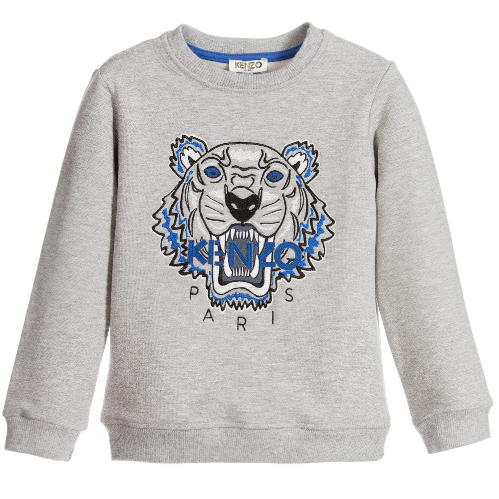 Kenzo Boys Grey Tiger Logo Sweatshirt Boys Sweaters & Sweatshirts Kenzo Paris [Petit_New_York]