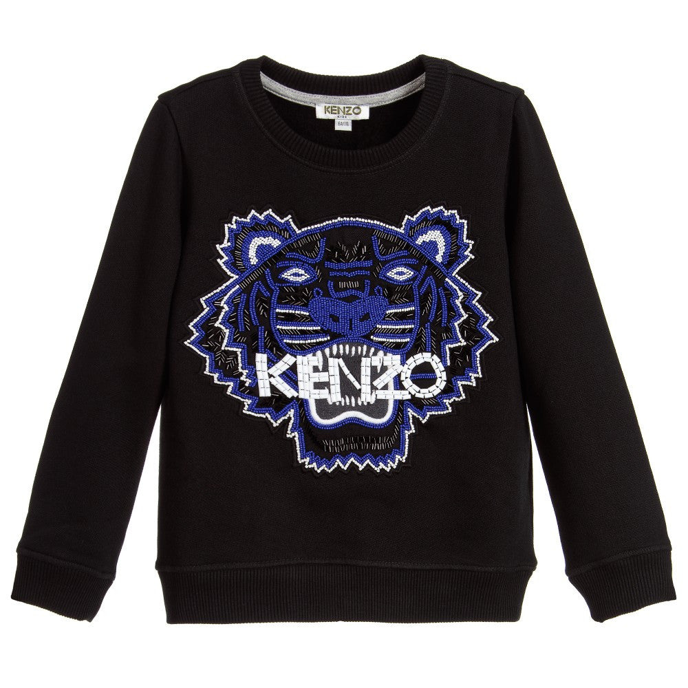 Kenzo Girls Black 'Respect & Smile' Tiger Shirt Girls Sweaters & Sweatshirts Kenzo Paris [Petit_New_York]