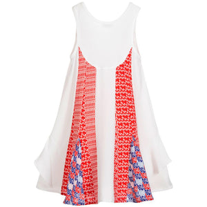 red crepe kenzo dress Hot Pink Ikat Kenzo Dress Red Pink Chevron Ikat Tiered Long Sleeve Mini Dress Aveline
