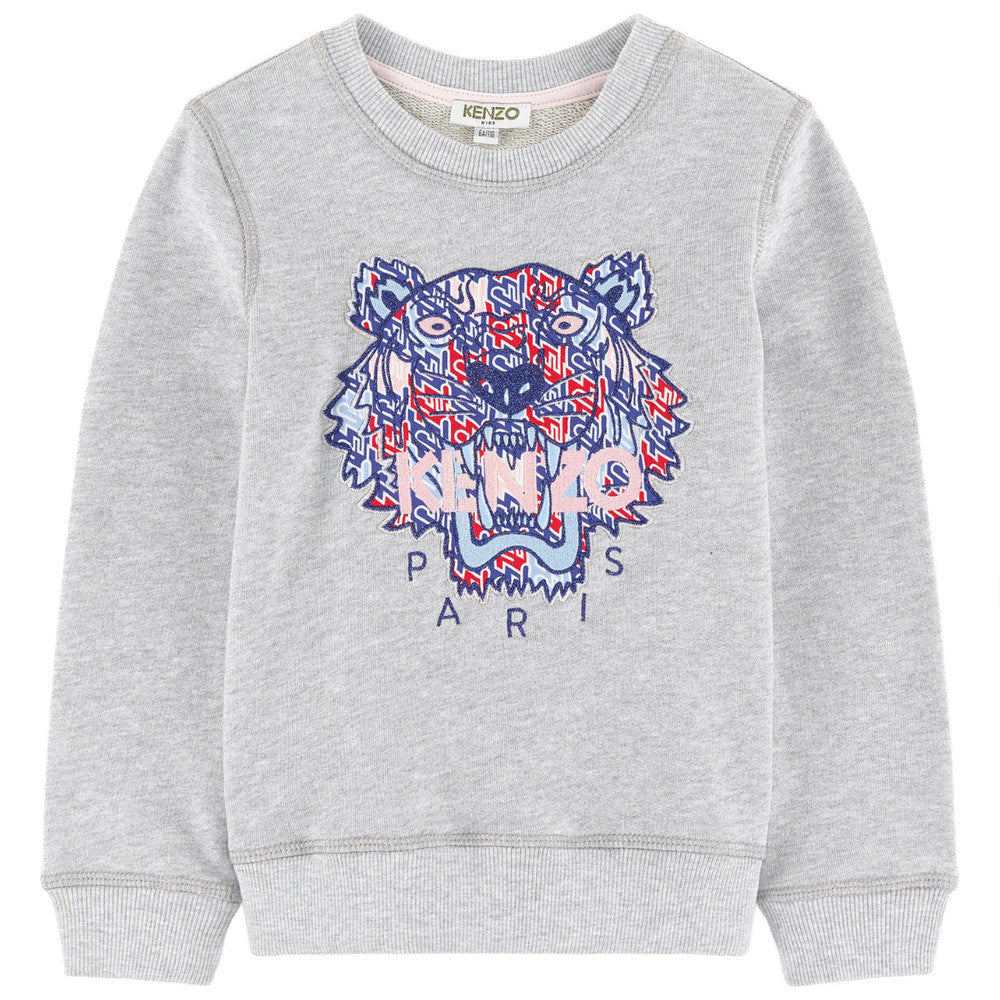 Kenzo Girls Grey Tiger Logo Sweatshirt Girls Sweaters & Sweatshirts Kenzo Paris [Petit_New_York]